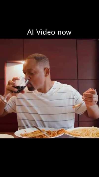 Will Smith re-enacting his Modelscope spaghetti ai video