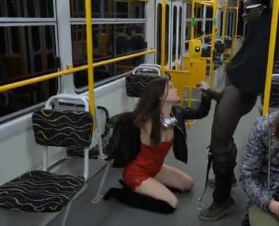 What a desperate slut...sucking BBC in the subway