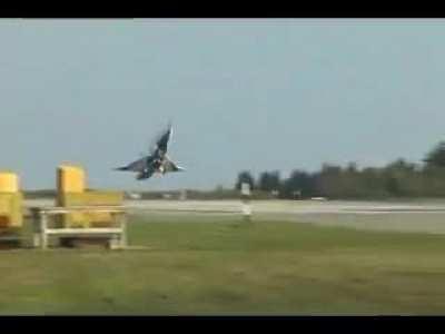 The X-31, an experimental thrust vectoring fighter jet, performing a high AOA landing