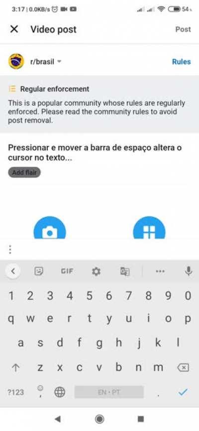 Pressionar e mover a barra de espaço altera o cursor no texto...