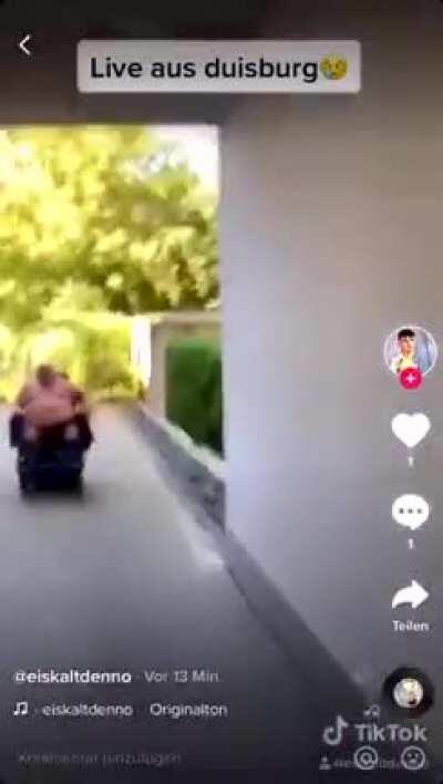 German man in weelchair raging