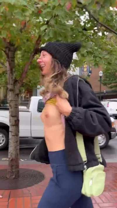 Flashing Natural Tits Outdoor Public Porn GIF