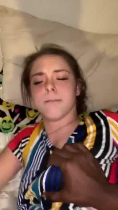 Black dude smashes tiny white slut's pussy