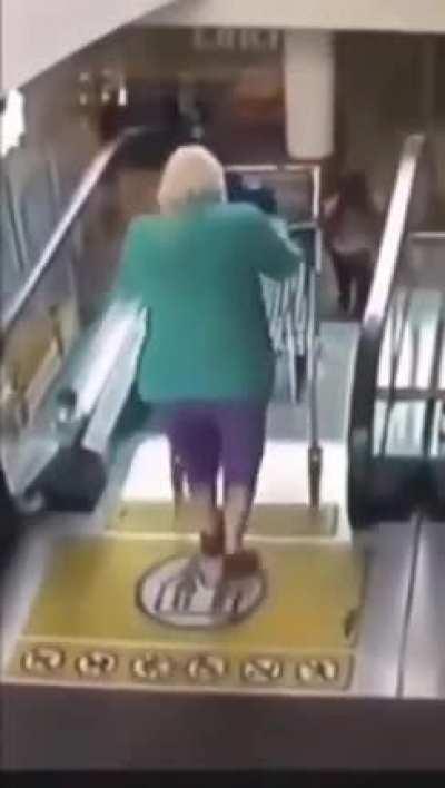 WCGW going down on an escalator with a shopping cart