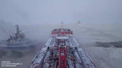 The only way to leave this Siberian port is by tailgating an icebreaker