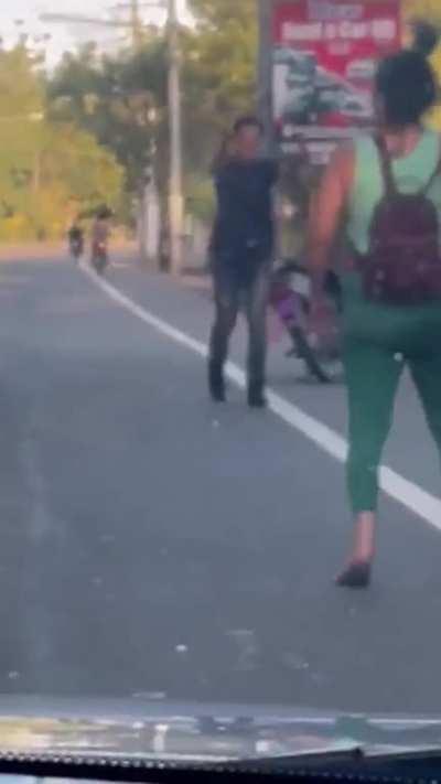 To kick someone else off the motorcycle 