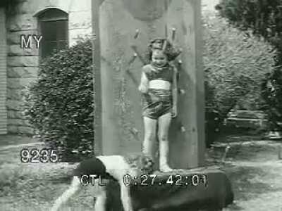 This 1950s Newsreel where Louella Gallagher Throws knives at kids. Pfff... Health and Safety...