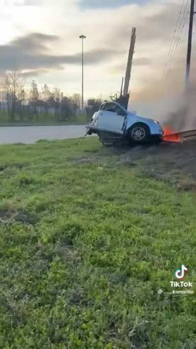 The Aftermath of a high speed crash into a pole