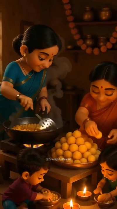 The sweet warmth of a homemade Diwali, straight out of a Pixar-style miniature world