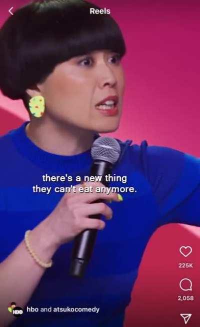 Snippet from Atsuko&rsquo;s new comedy special&hellip; can start at :20 but I recommend watching the whole thing