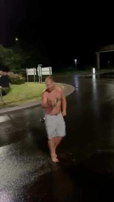 Man enjoying my himself on the middle of a roundabout, don’t take drugs kids. RIP flip flop