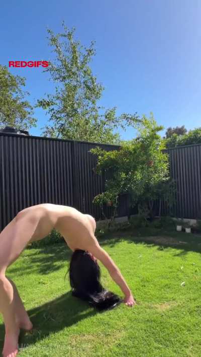 Just doing some stretching... in the nude, of course