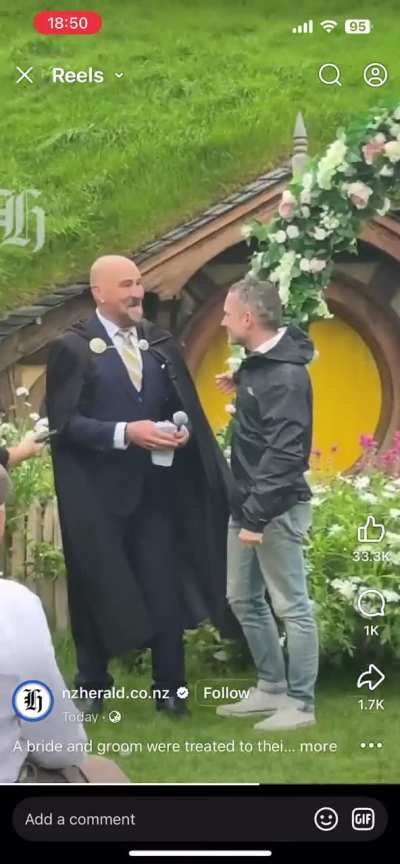 You wouldn’t crash a Hobbiton wedding, but Elijah Wood