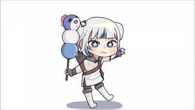 MonHun data installation screen style Gura and Ina, by @jamiep0o