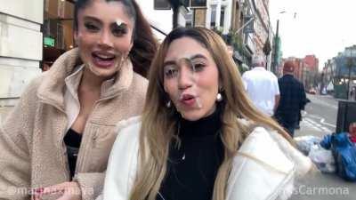 2 girls busy public cumwalk