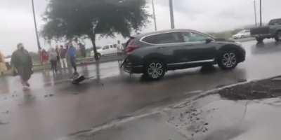 WCGW Trying to block traffic by walking on the highway.
