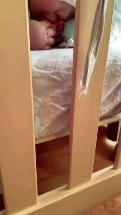 She licked her little feet to sleep independently.