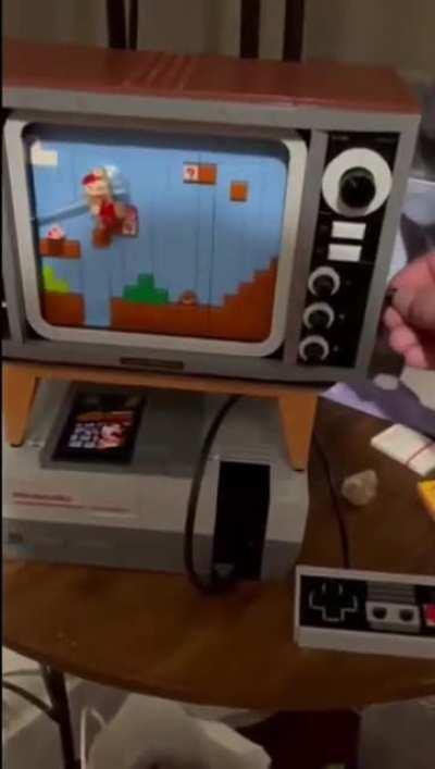 My friend was trying to show off his mechanical LEGO Super Mario Bros build, he just sent this to me:
