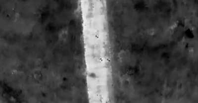 Fleeing Russians attempting evasive maneuvers gets hit by drone dropped munitions