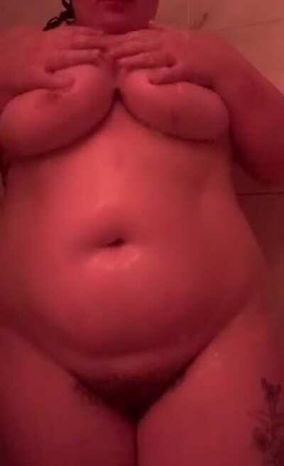 my soapy titties in the shower, wish someone would come squeeze them