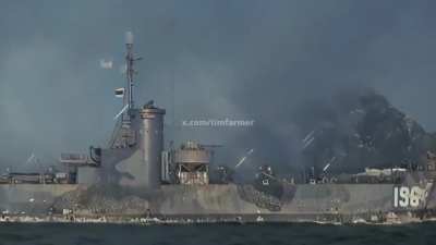 Upscaled and colorized footage from March 26th, 1945 of Aka Island, Okinawa being bombarded by over 4,000 rockets in less than a minute from 4 LSMs modified to carry 85 Mk51 automatic rocket launchers. Reload time was 1 to 2 hours. Minimal accuracy was ov