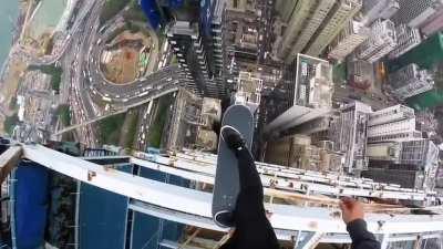 Rooftop skateboarding in Hong Kong