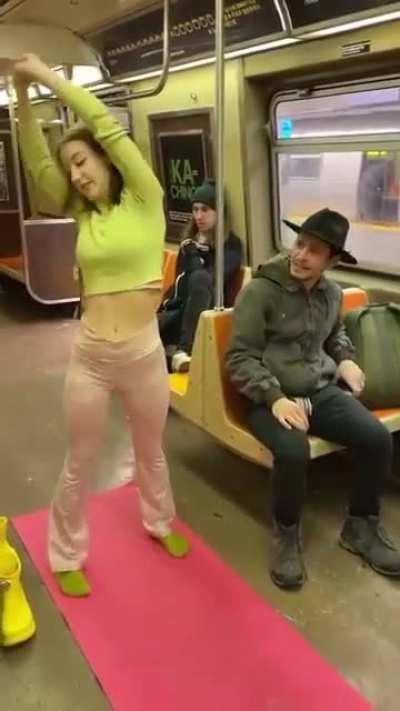 Girl takes off her pants and starts doing 