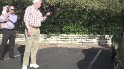 Dad is admiring a car he sees parked in a restaurant parking lot, it reminds him of his old car that he had to sell to to help raise kids. He's reminiscing and telling stories, then the daughter hands him the keys