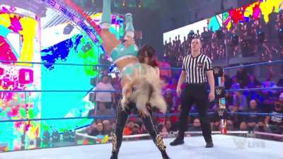 Tiffany Stratton getting stomped in the stomach