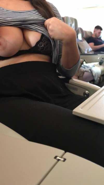 Boobies out on the plane! [f]