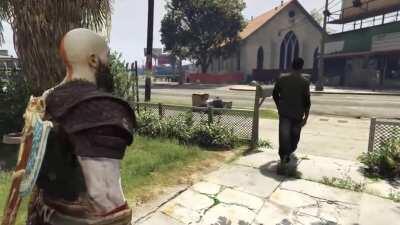 Kratos gets roasted by Lamar from GTA V.