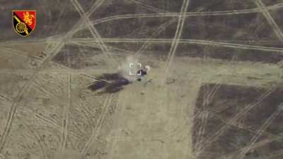 Ukrainian 45th Artillery Brigade used a FPV strike drone to hit Russian operators of Orlan-10 reconnaissance UAV in the Bakhmut direction. January 2025