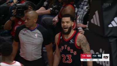 [Highlight] Fred VanVleet obliterates Jerami Grant's shot attempt into the stands (home feed and replays)
