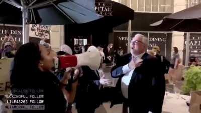 BLM harrasing elderly white couple for daring to dine out