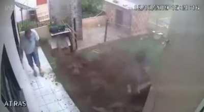 Man sets off an explosive in his own backyard lawn