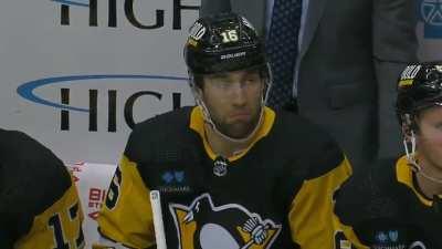 Jason Zucker’s reaction when Binnington chirped him going to the bench.