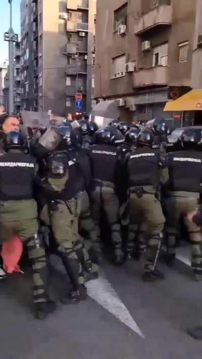 Armed Serbian police are violently breaking up a peaceful protest by Serbian students who were protesting against the corrupt Serbian government and its number one propaganda TV station, 'RTS'.