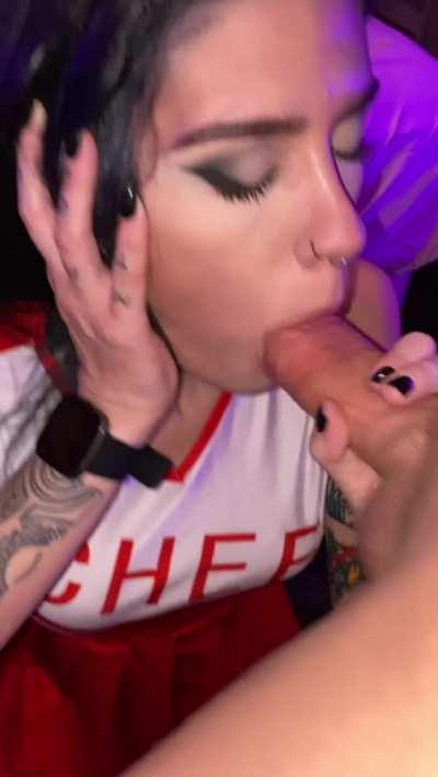 Two goth cheerleaders suck my cock