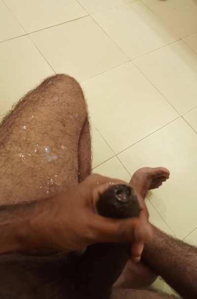 13 ropes of hot cum erupting from my pink head.. Personal best is 16 !