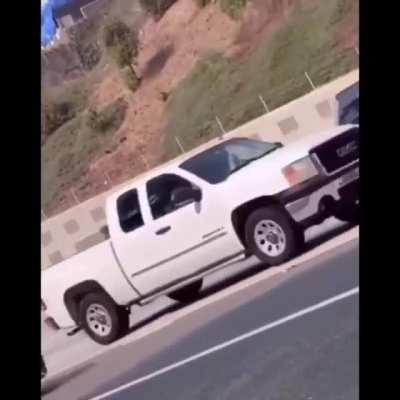 He Strolling down the middle of the highway