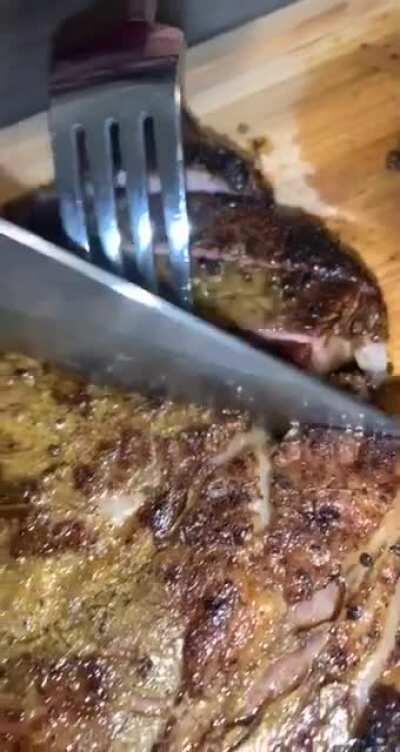 Please excuse the amateur cut. Here’s my go at some ribeye with a homemade middle eastern rub at 134.5 for 2.5 hours then seared on a cast iron skillet. Served with some zaatar fries, pita bread, salad and jalapeño tahini. I was not disappointed.