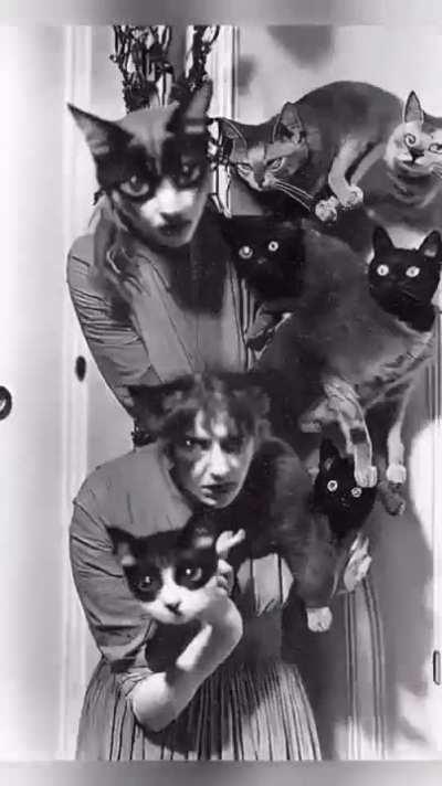 Multiple render effect with cat and woman