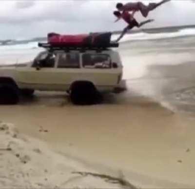 When you forget you have passengers standing on the rear bumper and need to overcome an obstacle