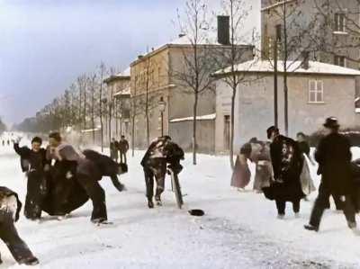 Bataille de boules de neige en 1896 à Lyon