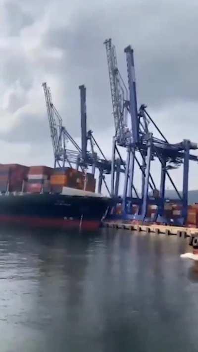 Container ship crashes into cranes at a dock in Turkey 