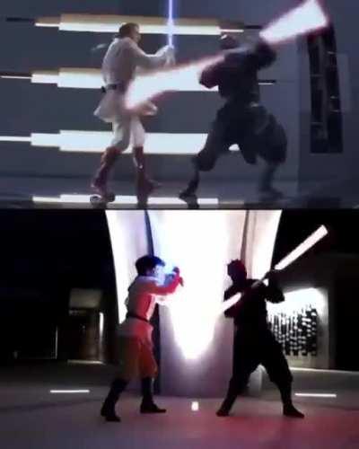 A recreation of The Phantom Menace lightsaber duel by mikestarwalker. I think they did a pretty god job 👍
