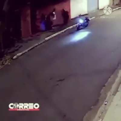 Two guys rob random people on the sidewalk and immediately gets rammed into by a car