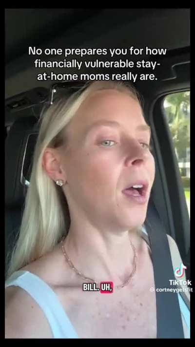 She's only now realizing that being a SAHM has left her financially vulnerable, especially now that her husband wants a divorce.