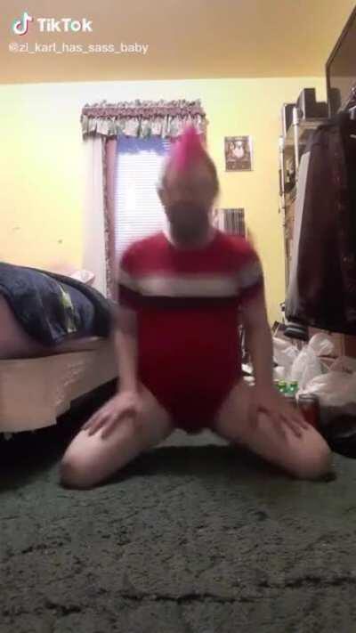 you can see the side of his ballz