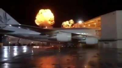 A Boeing 747 crashing into building for the movie 